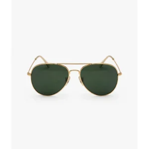 Gold Frame Aviator Sunglasses with Green Lenses — IT Blacksmiths (Classic teardrop aviator in polished gold-tone metal with polarised green lenses. UV400 protection.)