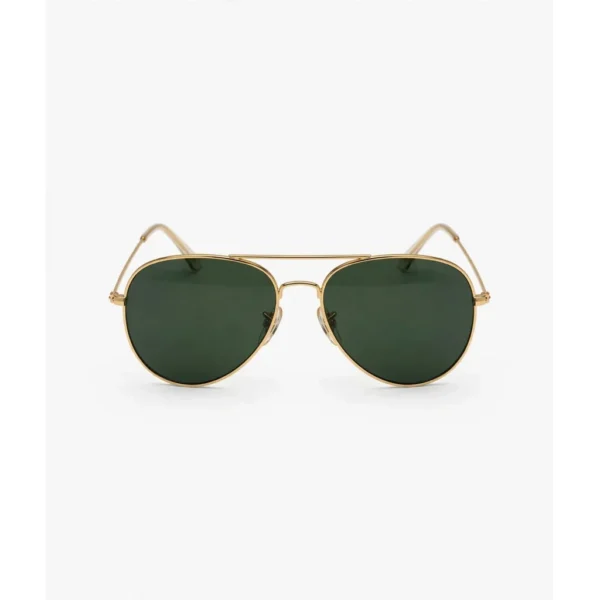 Gold Frame Aviator Sunglasses with Green Lenses — IT Blacksmiths (Classic teardrop aviator in polished gold-tone metal with polarised green lenses. UV400 protection.)