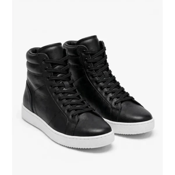 Black Canvas High-Top Sneakers — IT Blacksmiths (Tall black canvas high-tops with metal eyelets and reinforced toe cap. Heritage basketball silhouette updated for modern fits.)