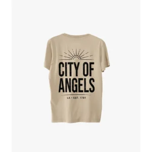 Black "City Of Angels" Back Print Tee — IT Blacksmiths (Soft ring-spun cotton tee with a hand-drawn "City Of Angels" graphic on the back. Small chest logo on the front.)
