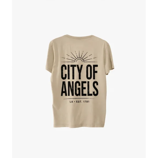 Black "City Of Angels" Back Print Tee — IT Blacksmiths (Soft ring-spun cotton tee with a hand-drawn "City Of Angels" graphic on the back. Small chest logo on the front.)