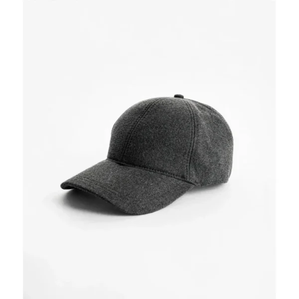 Dark Grey Wool Blend Cap — IT Blacksmiths (Warm dark grey wool blend baseball cap, soft crown, curved brim, metal adjuster.)