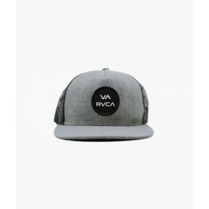 Grey Trucker Cap with Circular Patch — IT Blacksmiths (Heather grey trucker with signature circular leather patch on the front panel.)