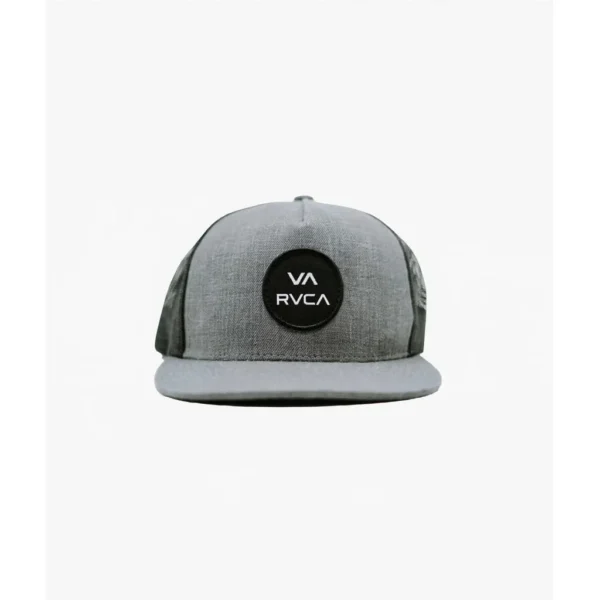 Grey Trucker Cap with Circular Patch — IT Blacksmiths (Heather grey trucker with signature circular leather patch on the front panel.)