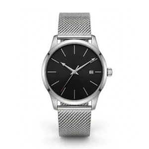Modern Milanese Mesh Watch — IT Blacksmiths (Slim 38mm stainless case, black dial, brushed silver Milanese mesh bracelet. Quartz, date window, 3 ATM.)