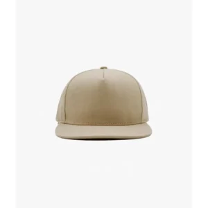 Beige Cotton Snapback Cap — IT Blacksmiths (Soft beige cotton twill snapback with curved brim and antique brass buckle.)