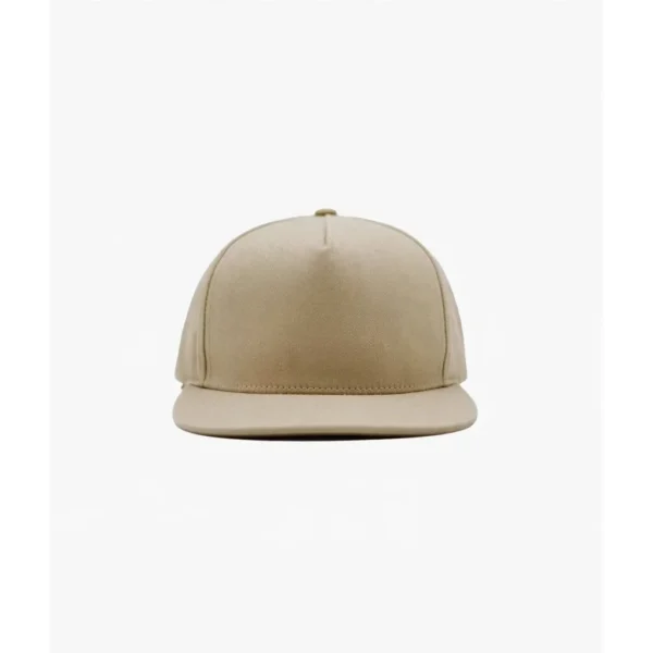 Beige Cotton Snapback Cap — IT Blacksmiths (Soft beige cotton twill snapback with curved brim and antique brass buckle.)