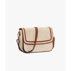 Tan Suede Crossbody Bag — IT Blacksmiths (Soft tan suede crossbody with adjustable webbing strap, brass hardware, and one internal zip pocket.)