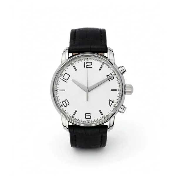 White Dial Minimalist Wristwatch — IT Blacksmiths (Japanese quartz movement in a 40mm brushed steel case, white matte dial, sapphire crystal, Italian leather strap.)