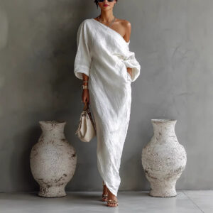 0afce55c-cb71-4c47-888b-f0e5966ea8ce Irregular Off-shoulder Long Dress Fashion Elegant Long-sleeved Dresses Women's Beach Vacation Clothing