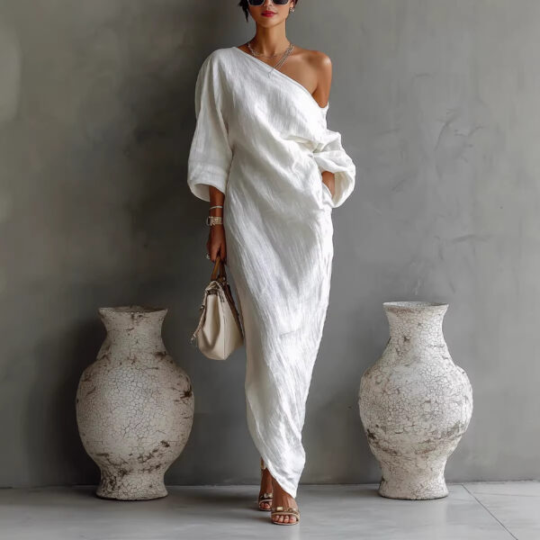 Irregular Off-shoulder Long Dress Fashion Elegant Long-sleeved Dresses Women's Beach Vacation Clothing