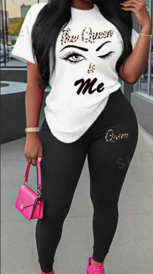 0c8fdf5f-3e00-4ef5-8e2e-38dc3fcf8eb4 Unisex Face & Letter Printed Round Neck Short Sleeve T-Shirt And Long Pants, Sexy Style