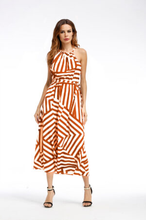 1618046810933 Ladies Printed Loose Dress With Suspenders And Large Swing Skirt