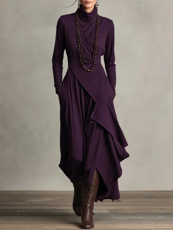 1a8b8537-0c8c-46bb-9b68-6c42e6248a82 Women's Solid Color Cross Sleeve High Neck Dress Elegant Long Sleeve Bodycon Party Evening Gown Casual Daily Wear Clothing