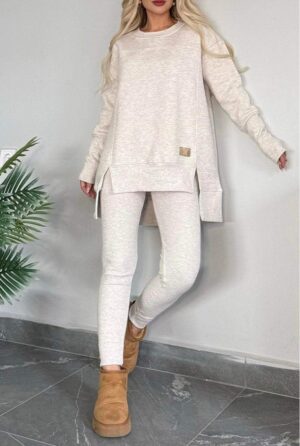 1e762f55-f13c-44c9-92c5-0286faa5f77f Women's Slit Long Sleeve Top And Trousers Suit