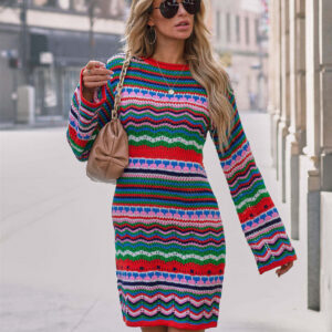 2078200a-eee7-4e65-8c9a-c569b4890deb Women's Fashion Cutout Patchwork Knit Dress