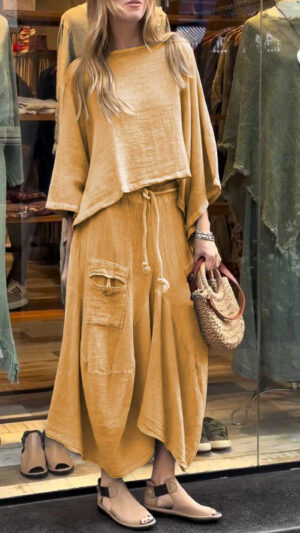 2601fb21-1c63-4368-8263-f84591567ca1 Loose-fitting Skirt Suit Fashion Solid Color Pullover Long-sleeved Top And Long Skirt Two-piece Set