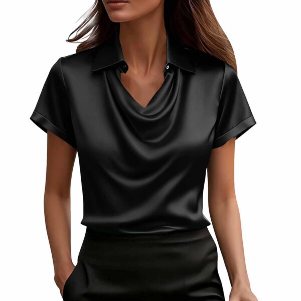 Fashion Short-Sleeved Shirt Summer Casual Solid-Color Lapel Tops Women's Clothing