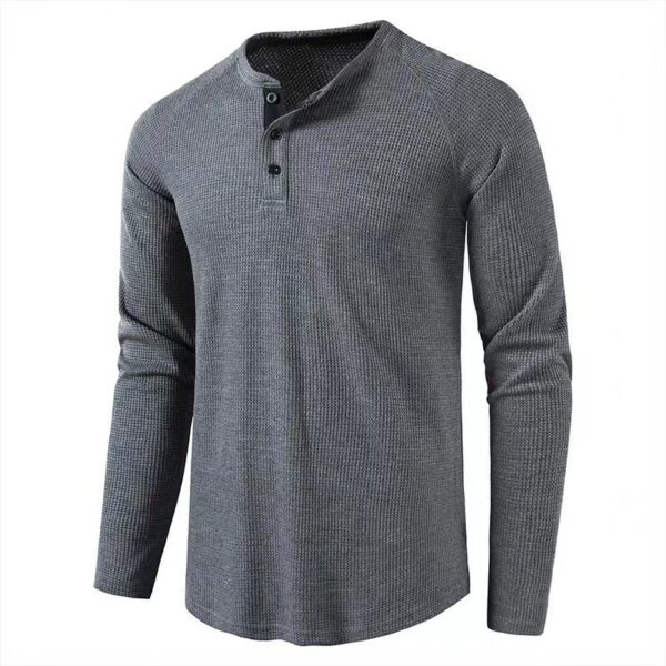 Classic Waffle Henley Tshirt Men New Crew Neck Long Sleeve Slim Fit Tee Shirt Homme Casual Heavy Weight T Shirts Male