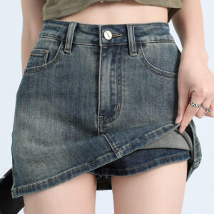 2e8481cc-9acf-4caa-8f26-bc3f8d9a2dcb Spring And Summer High Waist Elastic Slim Fit Vintage Denim Skirt