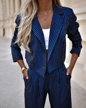357b3c1b-8984-4c39-85cf-1bbcd9477a46 Women's Spring Fashion Striped Suits Casual Lapel Long Sleeve Cropped Top And Straight Pants Outfits Women's Clothing