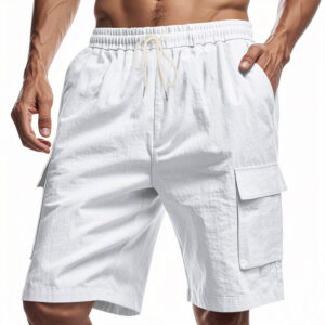 360bf9df-c366-4ce4-be3a-e12ac953645b Loose Sports And Leisure Solid Color Linen Drawstring Shorts