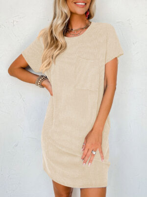 39a9621f-137e-4370-9f78-85ab16bfbef0 Striped Short Sleeve Pocket Dress Women
