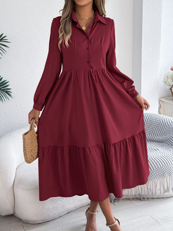 3a516ded-e5ff-4b53-a25e-282547352941 Women's Lapel Casual Loose Long Sleeve Ruffled Shirt Dresses Long Sleeved Turn-down Collar Single-Breasted Dress Spring Autumn Fashion Women's Clothing For Vacation