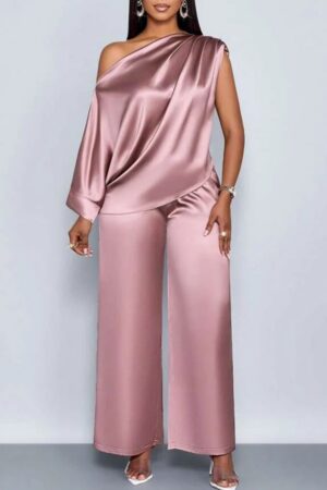 4685122b-2f48-49ac-bd87-ae7a61716a3c Long-sleeved Suit Off-shoulder Pullover Shirt Top And Loose Straight-leg Trousers Women's Clothing