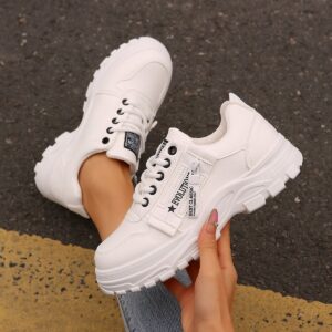 46cd9ff6-0a5e-4fc1-9ba7-c06d914dd96c Lace-up Sports Shoes With Side-Zipper Design Fashion Thick-soled Round-toe Casual Shoes For Women Sneakers