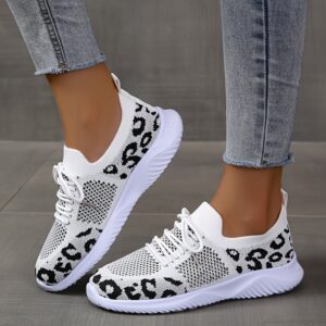 4914f8cb-c1e1-406a-857a-7e85d67c9a06 White Shoes Women Leopard Print Lace-up Sneakers Sports