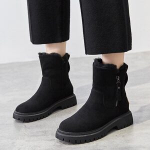 4e4fd268-3186-4103-b248-2e42b6b5fea1 Middle Tube Plush Warm Cotton Shoes Leather And Fur Integrated Winter Women's Boots