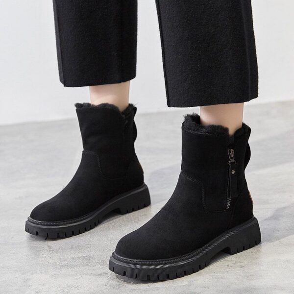 Middle Tube Plush Warm Cotton Shoes Leather And Fur Integrated Winter Women's Boots