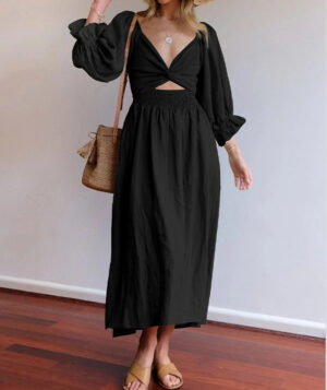 50b4a3de-b494-4ded-af03-f47bb2a7bf50 Women's Clothing V-neck Half Sleeves Front And Back Wearable Type Dress
