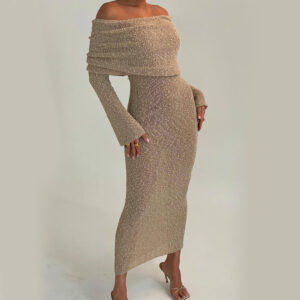 56a6c532-3b96-440c-813c-d827af8cdace New One-shoulder Knitted Long-sleeved Dress Sexy Beach Holiday Long Dresses Womens Clothing
