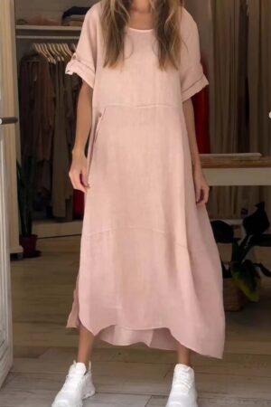58ee6106-a9a6-4696-862b-39271afd755d_trans Loose Casual Solid Color Short Sleeve Cotton And Linen Dress