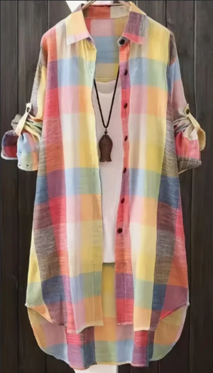 5b3f335e-574a-44c5-8378-3e828f621309 Plus Size Plaid Print Casual Collared Long Sleeve Shirt, Women's Buttons Shirt