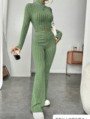 5bed4ddf-c67e-4238-b877-8374e8d59f97 Long Sleeve Turtlenecks Wide Leg High Waist Trousers Suit