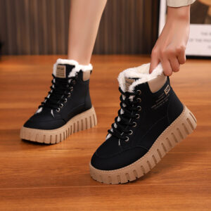 61fc8314-f490-4901-a8f6-bafe93642af2 Ins Lace-up Snow Boots Winter Warm Fleece Flat Shoes For Women Fashion Casual Plush Ankle Boot