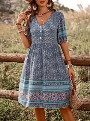 6446f258-e18f-4a40-8fb9-27ee0f1f6533 Printed Buttoned Casual Dress Vacation Beach Outfits Women