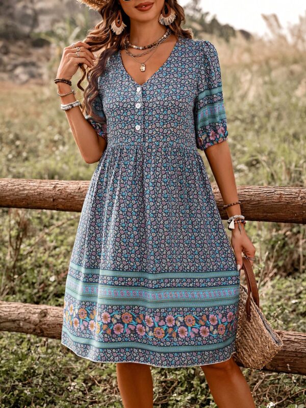Printed Buttoned Casual Dress Vacation Beach Outfits Women