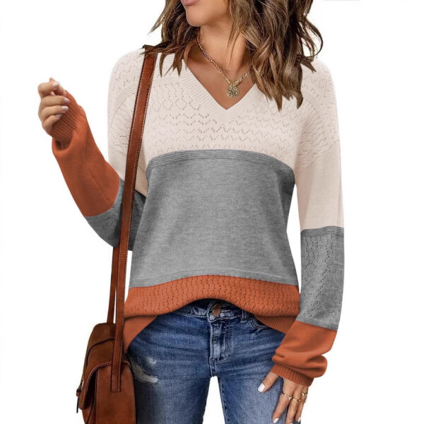 652e0870-db3f-4c1a-845e-352313d8d114 V-neck Hollow-out Pullover Knitted Rib Sweater
