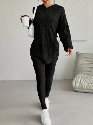 65f217f5-0a02-4e7f-a49b-931bdb5cd684 Ribbed Two-piece Set Casual Long Sleeve Hooded Top Skinny Pants Outfits
