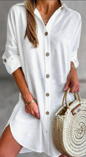 673690b5-006f-4cad-82a9-947c9dd054c5 Women'S Simple Button-Down Casual Long Sleeved Shirt Dress Relaxing Resort Style Adjust Sleeve Length Shirt Dress