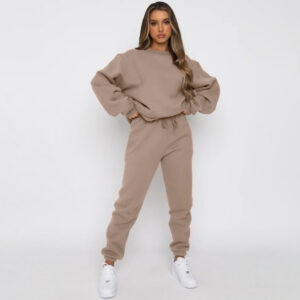 6dfd3aab-b83e-4fce-8aed-cd6a2ef3dd35 Solid Color Round Neck Pullover, Long Pants And Long Sleeve Hoodie Set