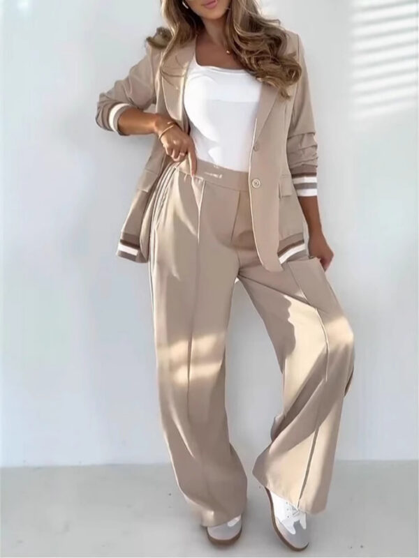 6fbf2793-c569-4bc6-9c43-241508f5c9bc 2 Pcs Set Women Suit Coat Pants Suit Lapel Long Sleeves Lady Jacket Wide Leg High Waist Trousers Female Commuting Office Outfit