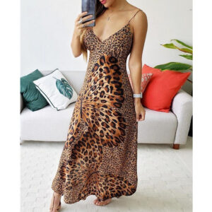 708c932e-57af-4f93-b001-9b1c7d567f5b New Ladies Strap Leopard Print Butterfly Print Dress