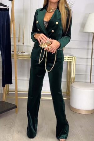 71147da5-1eec-4a1c-bfdc-a71cbd2395e6 Women's Fashion Double Breasted Velvet Two-piece Set
