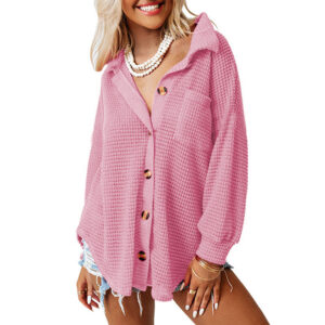 7184f41f-6321-495d-a46e-fbb58d9c4cf1 Waffle Casual Shirt Women's Long Sleeve Cardigan