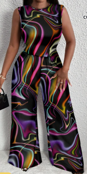 7d14a95c-30bb-400a-b2c2-dfeaabda2ce3 Casual Geometric Pattern Plus Size Jumpsuit With Sleeveless Top, Summer